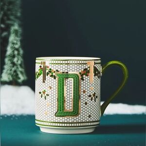 Anthropologie The Bistro Tile Stoneware D Monogram Mug Festive Edition